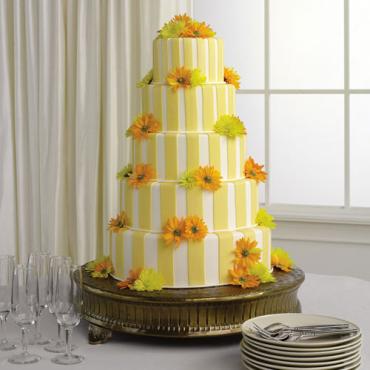 Striped Fondant Cake with Daisy Pompons
