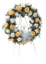 Yellow Roses and White Carnation Wreath