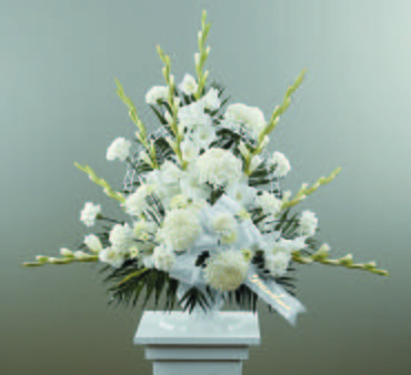 Traditional Funeral Spray with Gladiolus and Football Pompoms